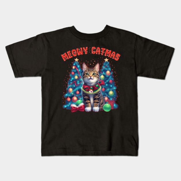 meowy catmas Kids T-Shirt by sukhendu.12